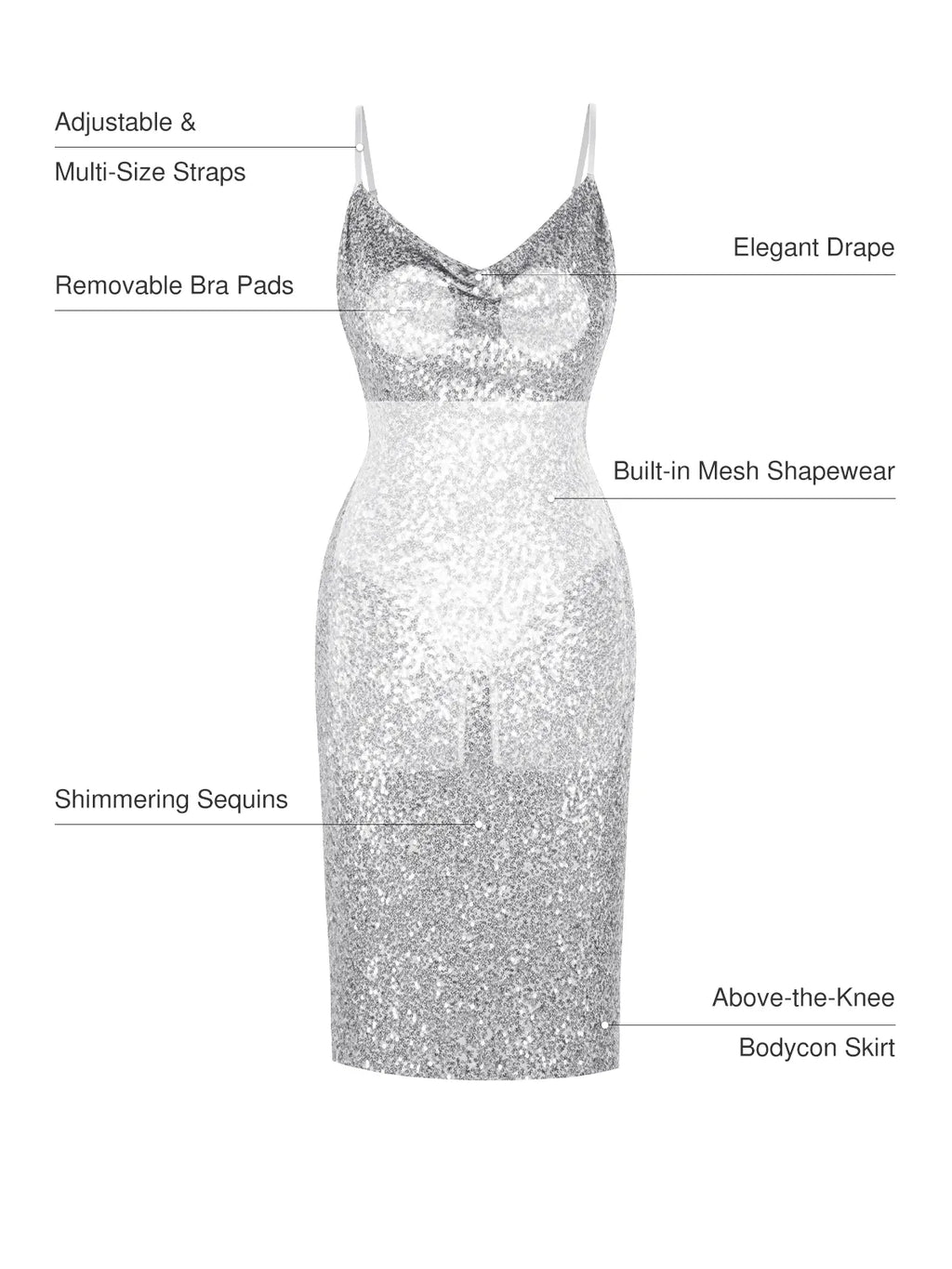 Sequin Cowl Neck Sculpting Mini Dress