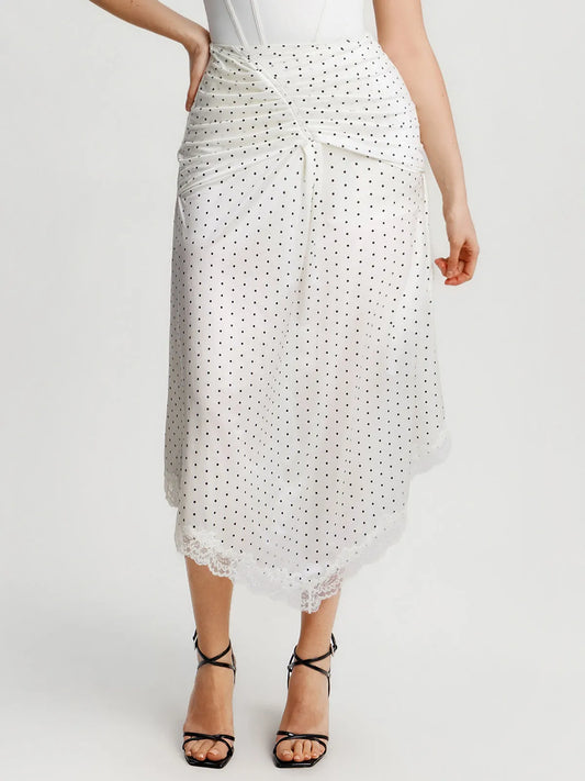 Shapewear Asymmetric Ruched Lace Midi Skirt