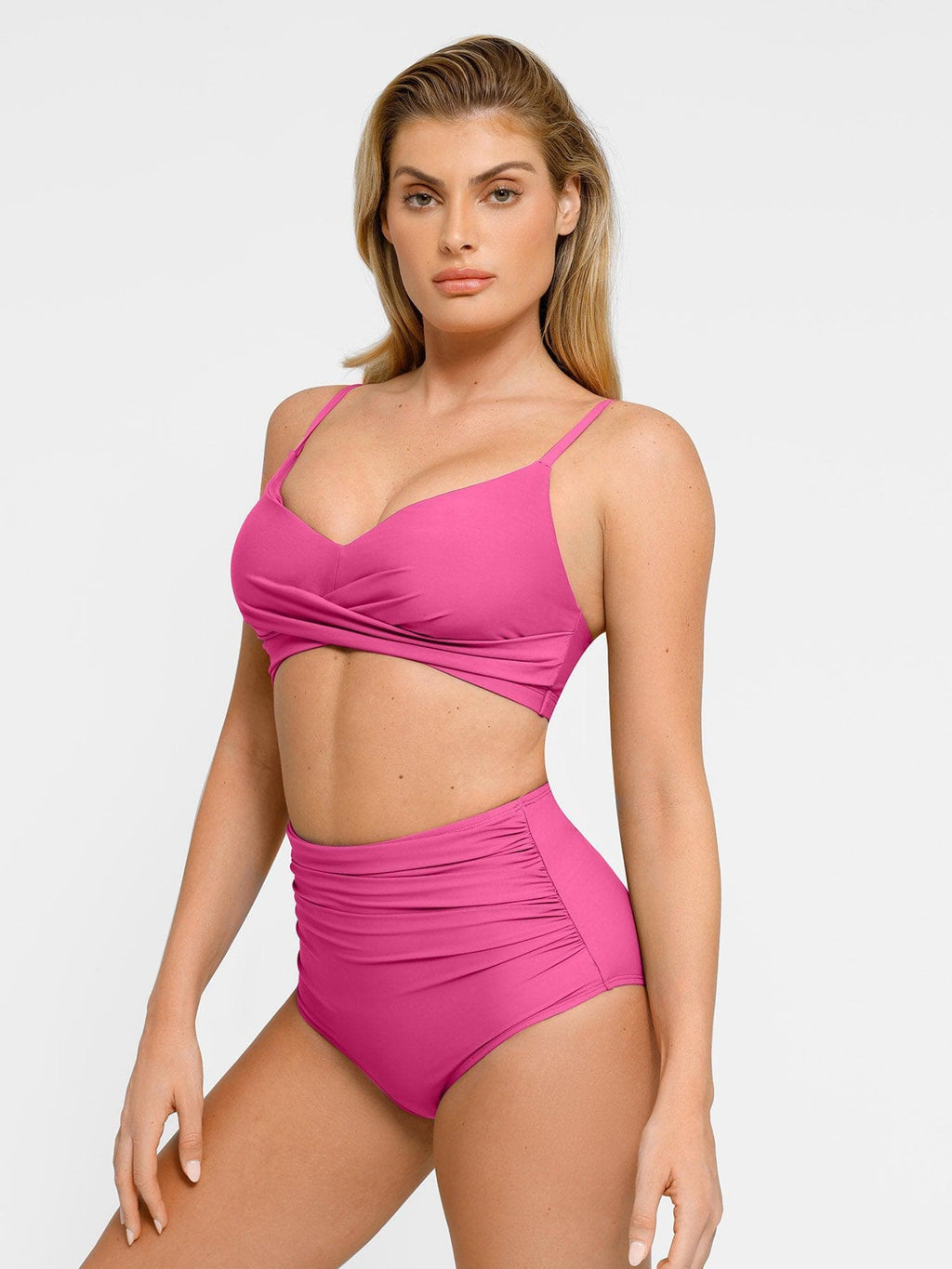Shapewear Bust-Enhancing Draped High Waist Bikini Top
