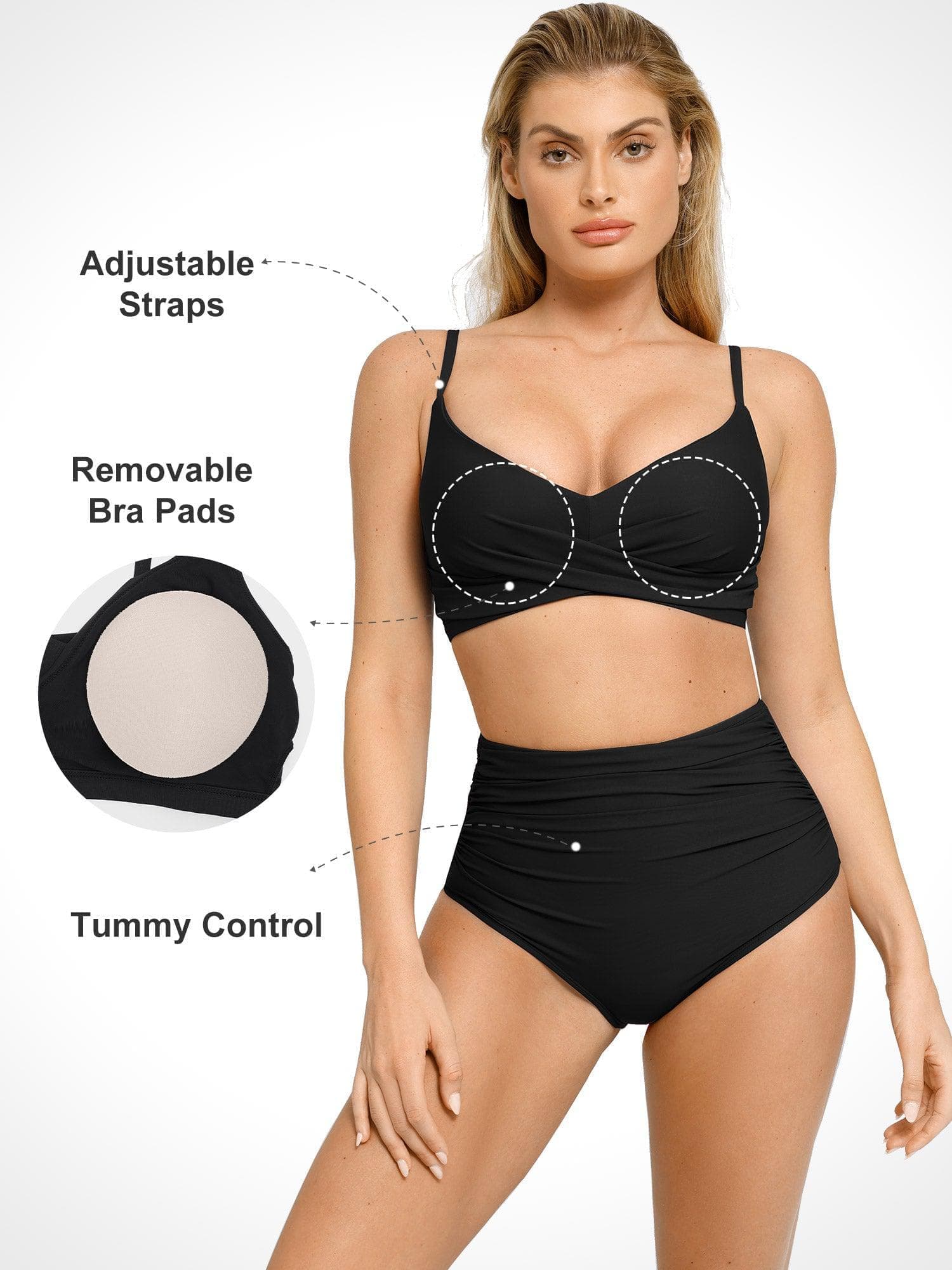Shapewear Bust-Enhancing Draped High Waist Bikini Top