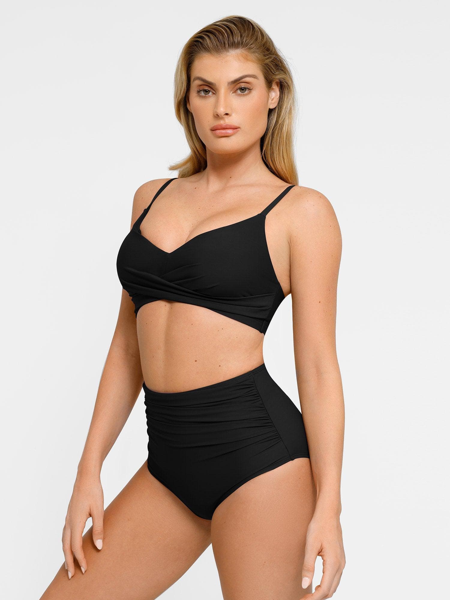 Shapewear Bust-Enhancing Draped High Waist Bikini Top
