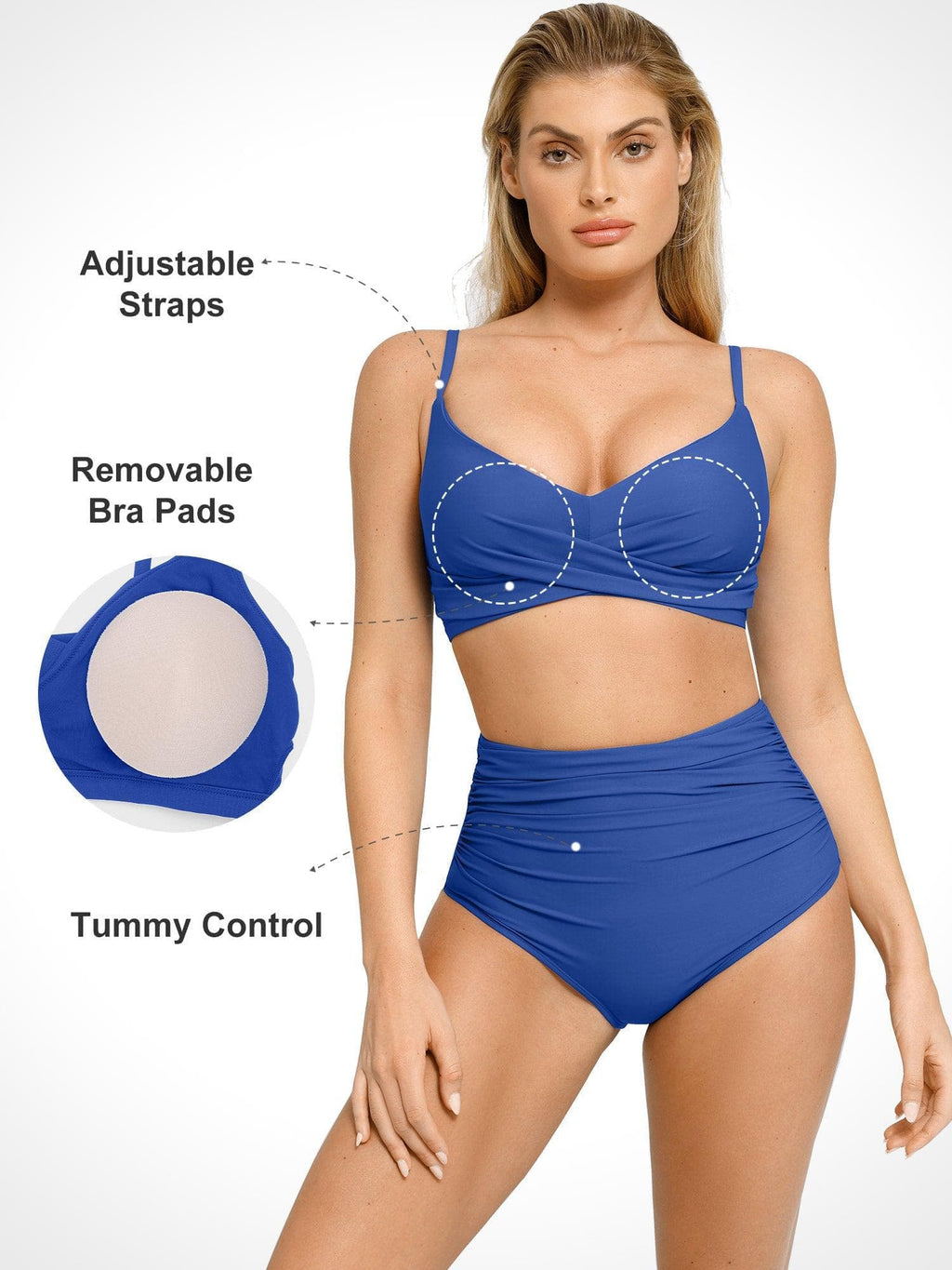 Shapewear Bust-Enhancing Draped High Waist Bikini Top