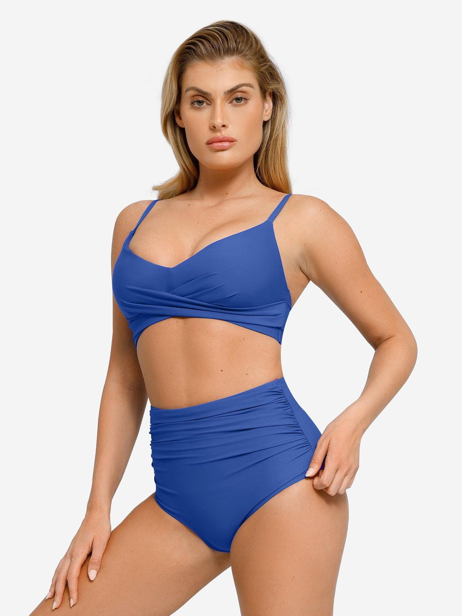 Shapewear Bust-Enhancing Draped High Waist Bikini Top