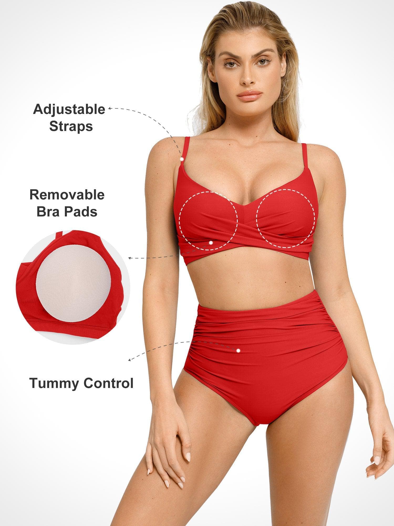 Shapewear Bust-Enhancing Draped High Waist Bikini Top
