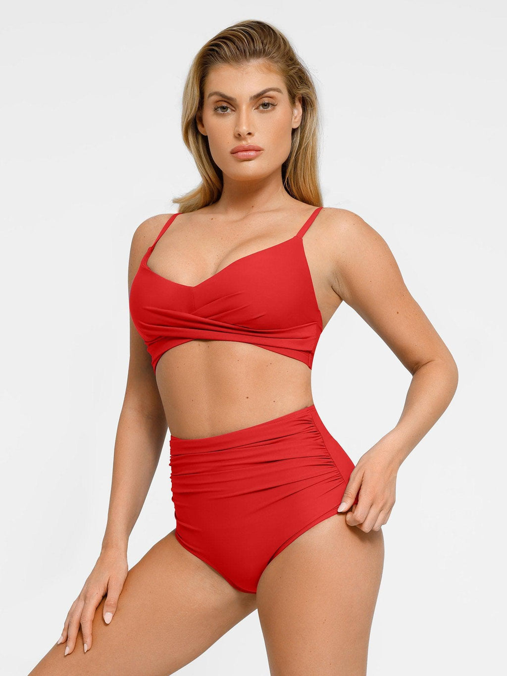 Shapewear Bust-Enhancing Draped High Waist Bikini Top