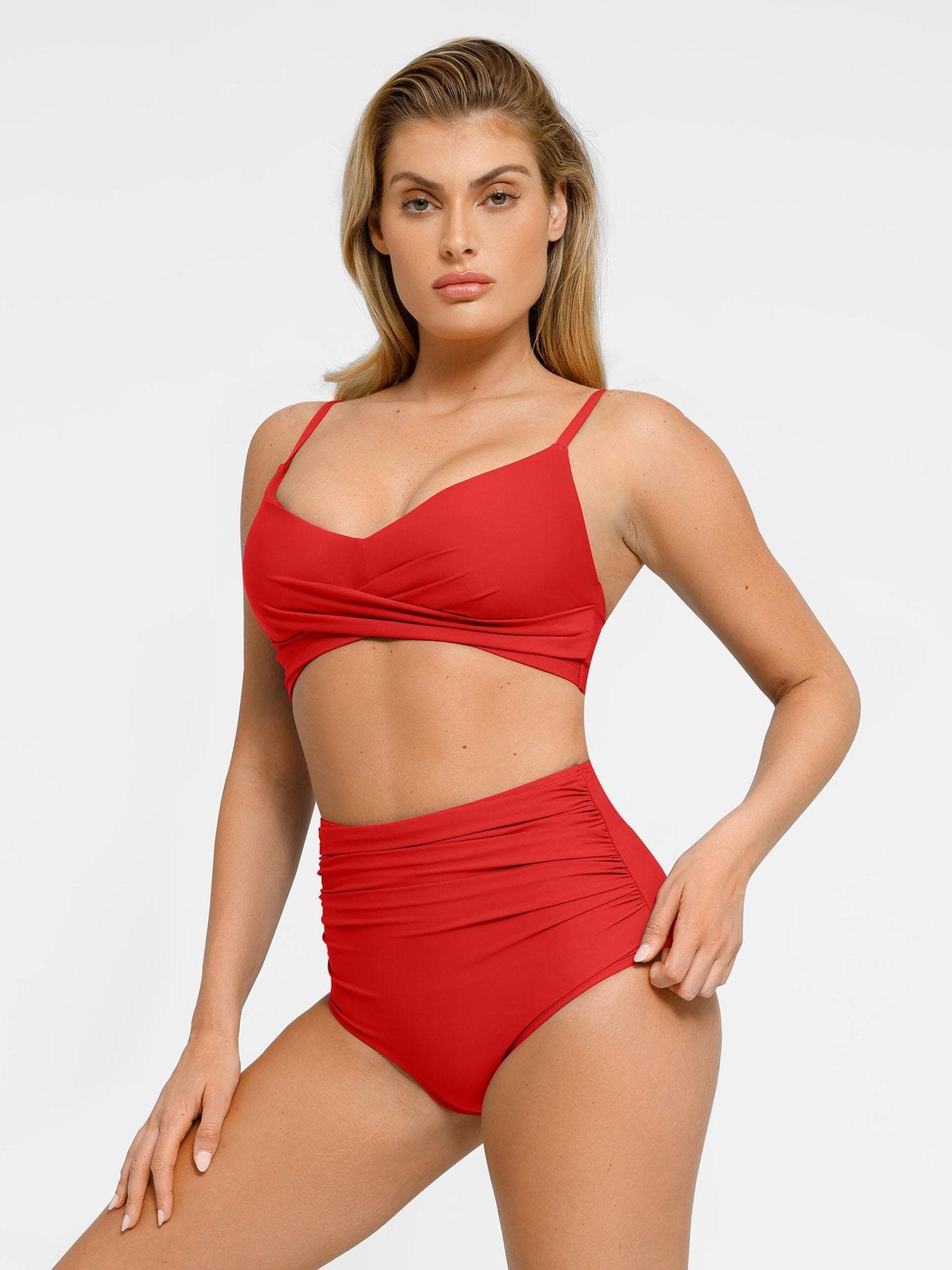 Shapewear Bust-Enhancing Draped High Waist Bikini Top