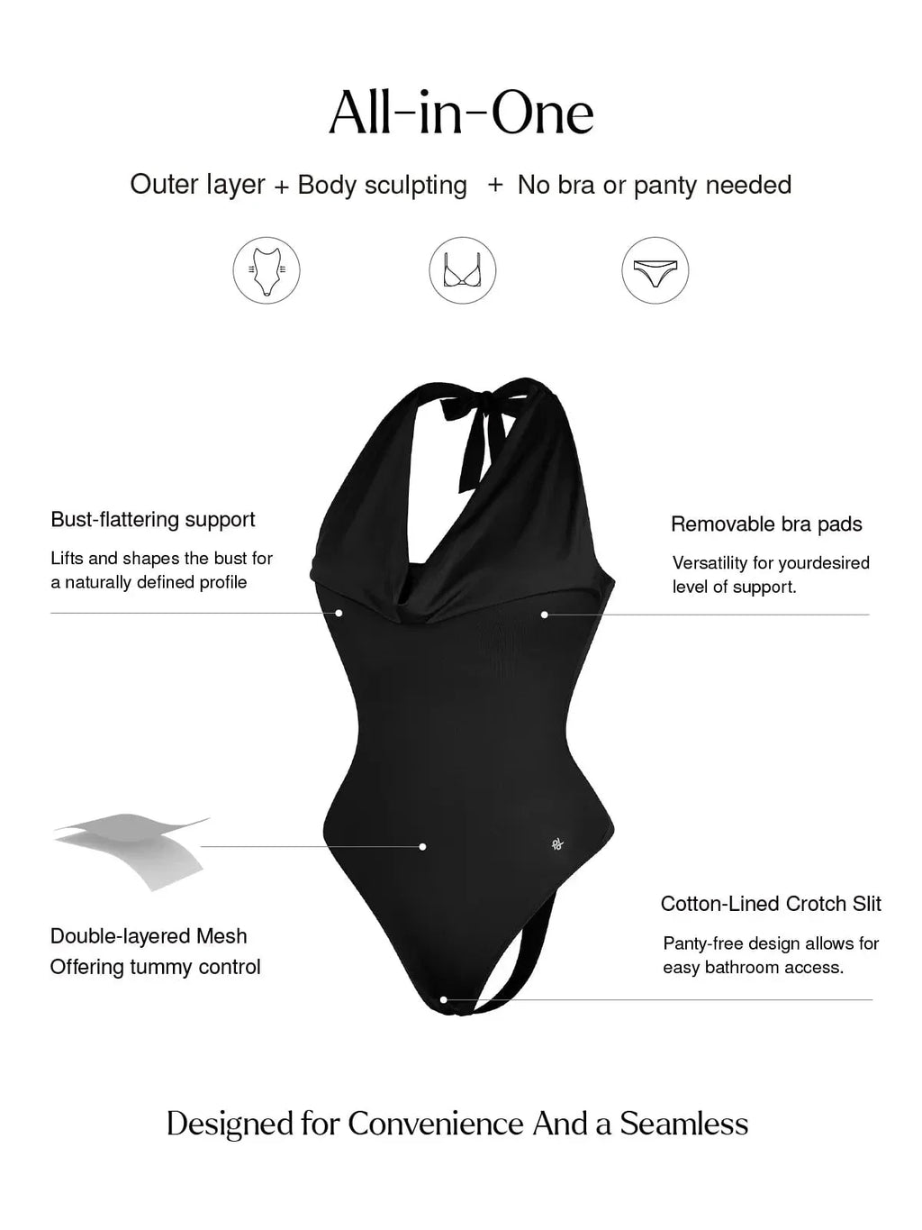 Shapewear Halter Cowl Neck Tummy Control Bodysuit