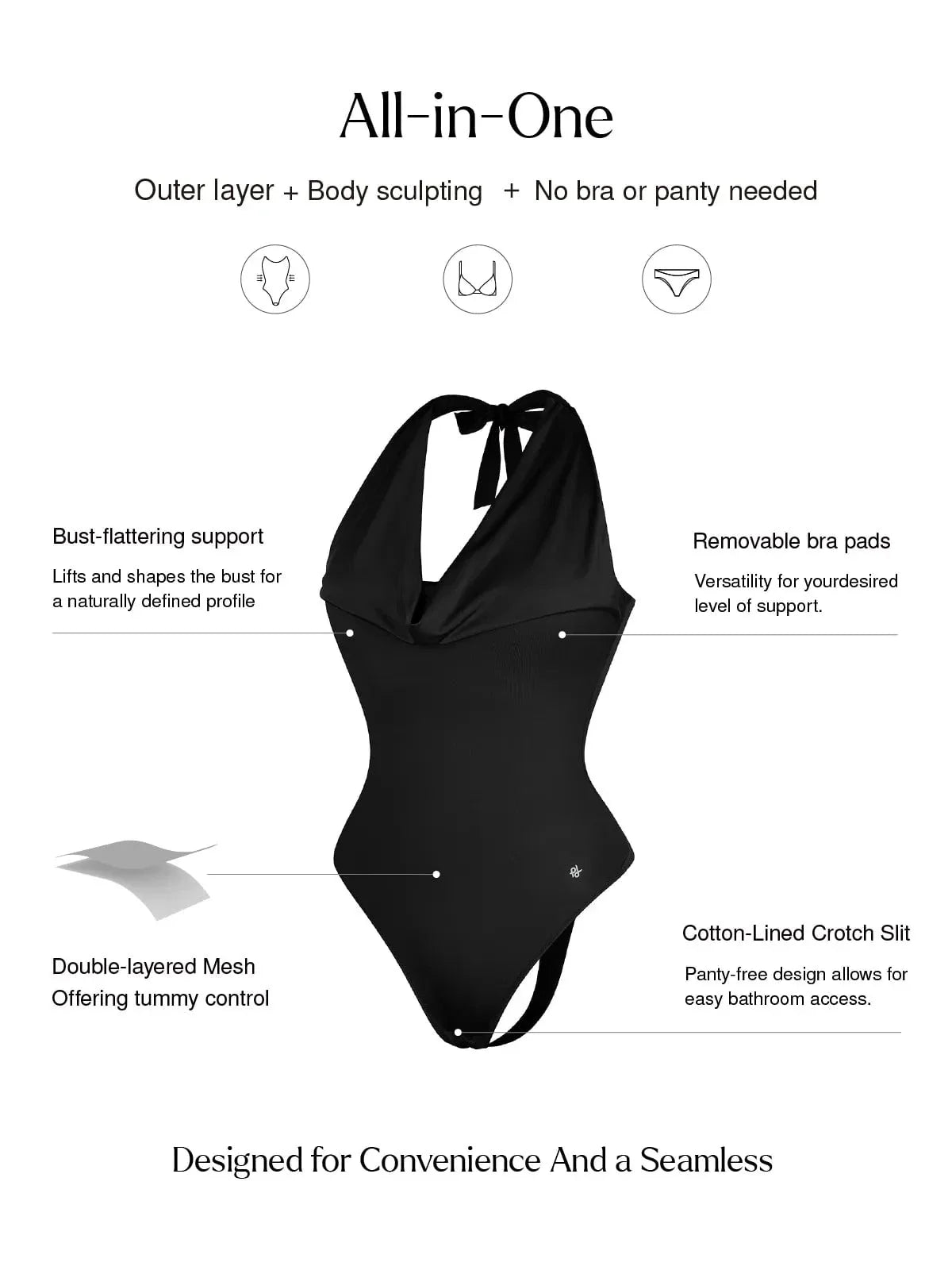 Shapewear Halter Cowl Neck Tummy Control Bodysuit