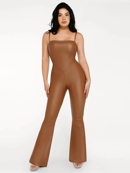 Shapewear Corset Bodice Faux Leather Slimming Jumpsuit