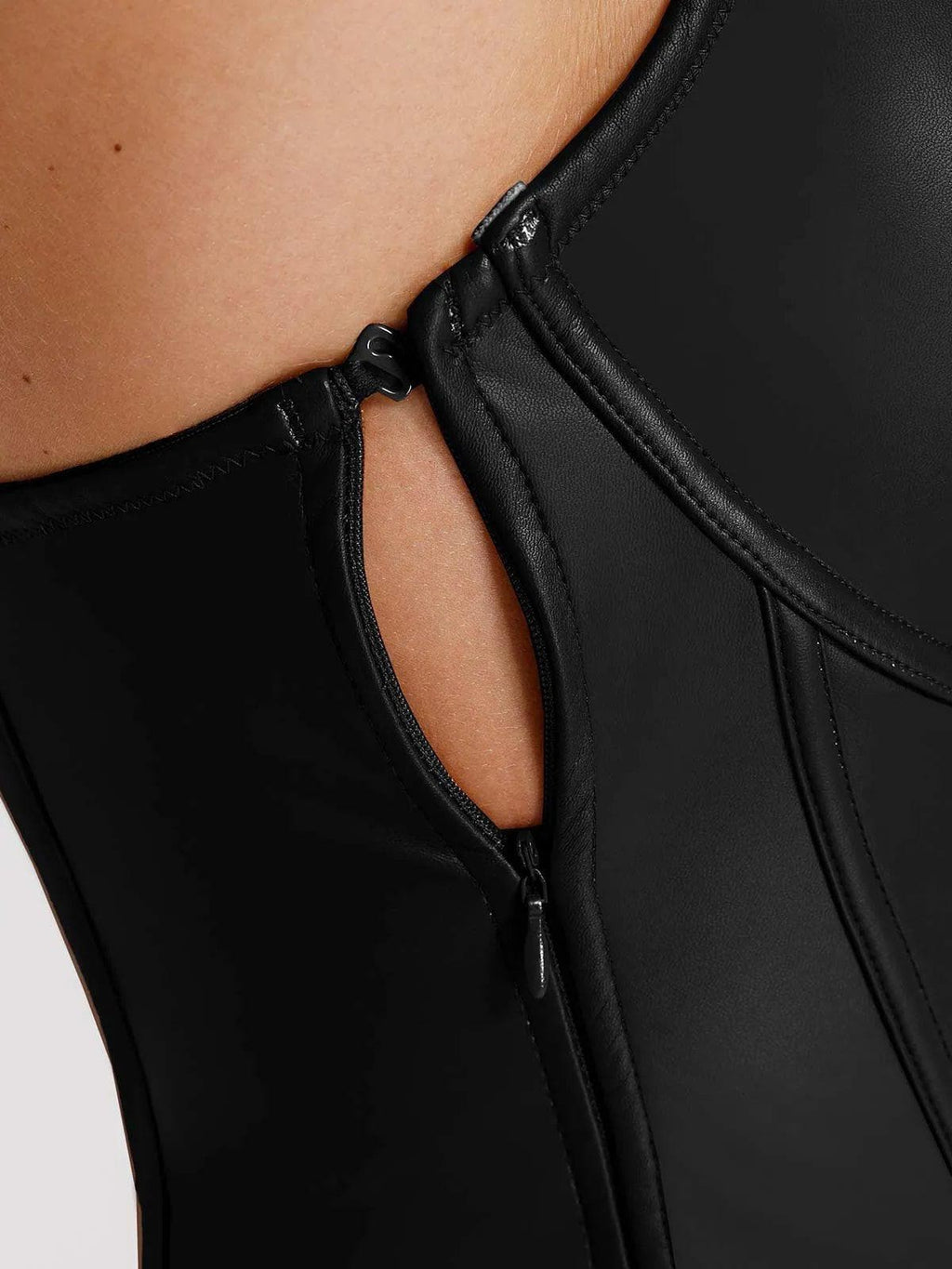 Shapewear Faux Leather Hourglass Cutout Corset Bodysuit Butt Lifting Skirt Set