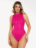 Shapewear Faux Leather Mock Neck Zip Front Sculpting Bodysuit