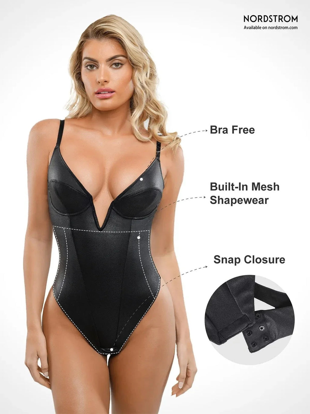 Shapewear Plunging V Faux Leather Sculpting Corset Bodysuit