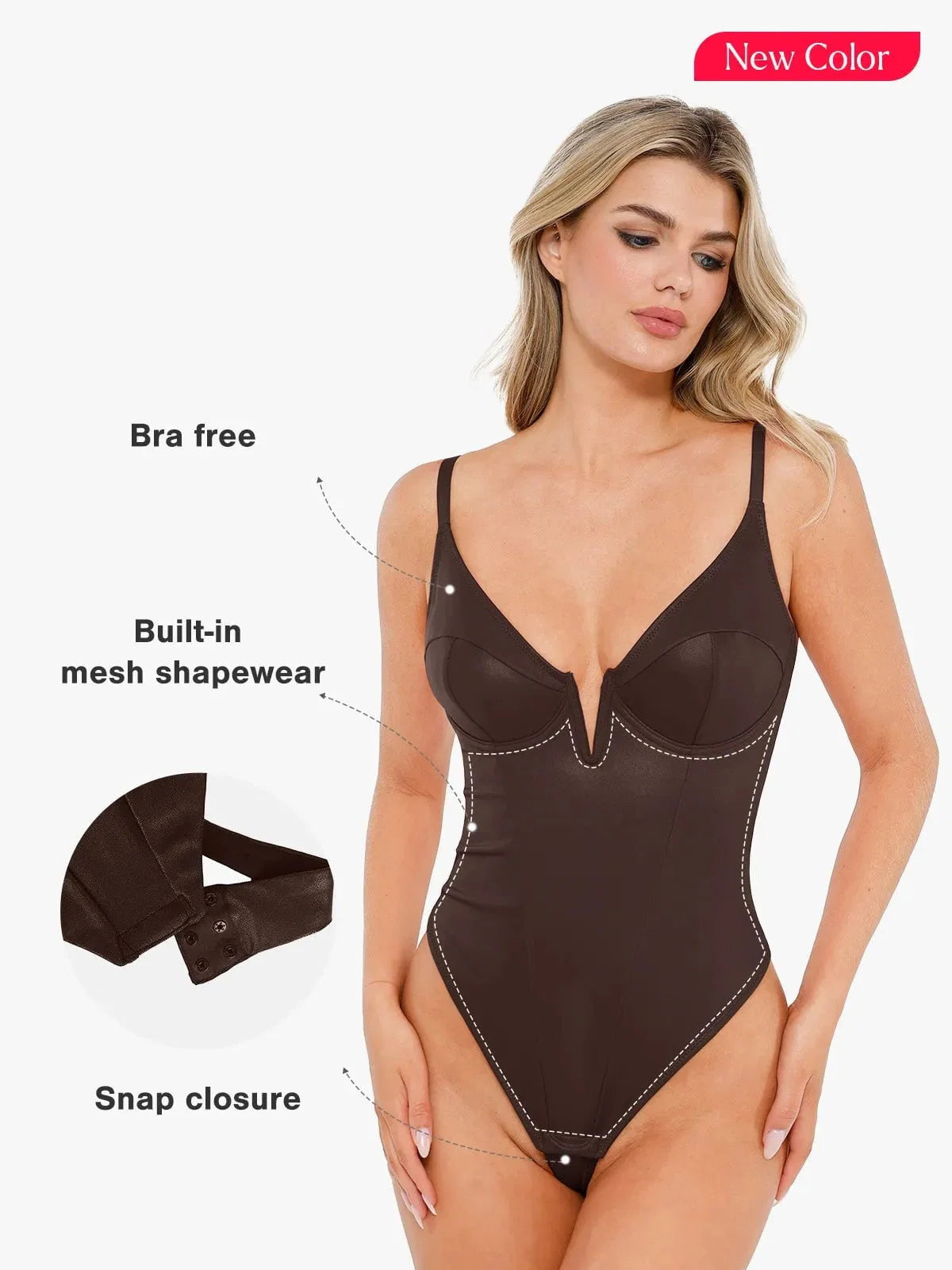 Shapewear Plunging V Faux Leather Sculpting Corset Bodysuit