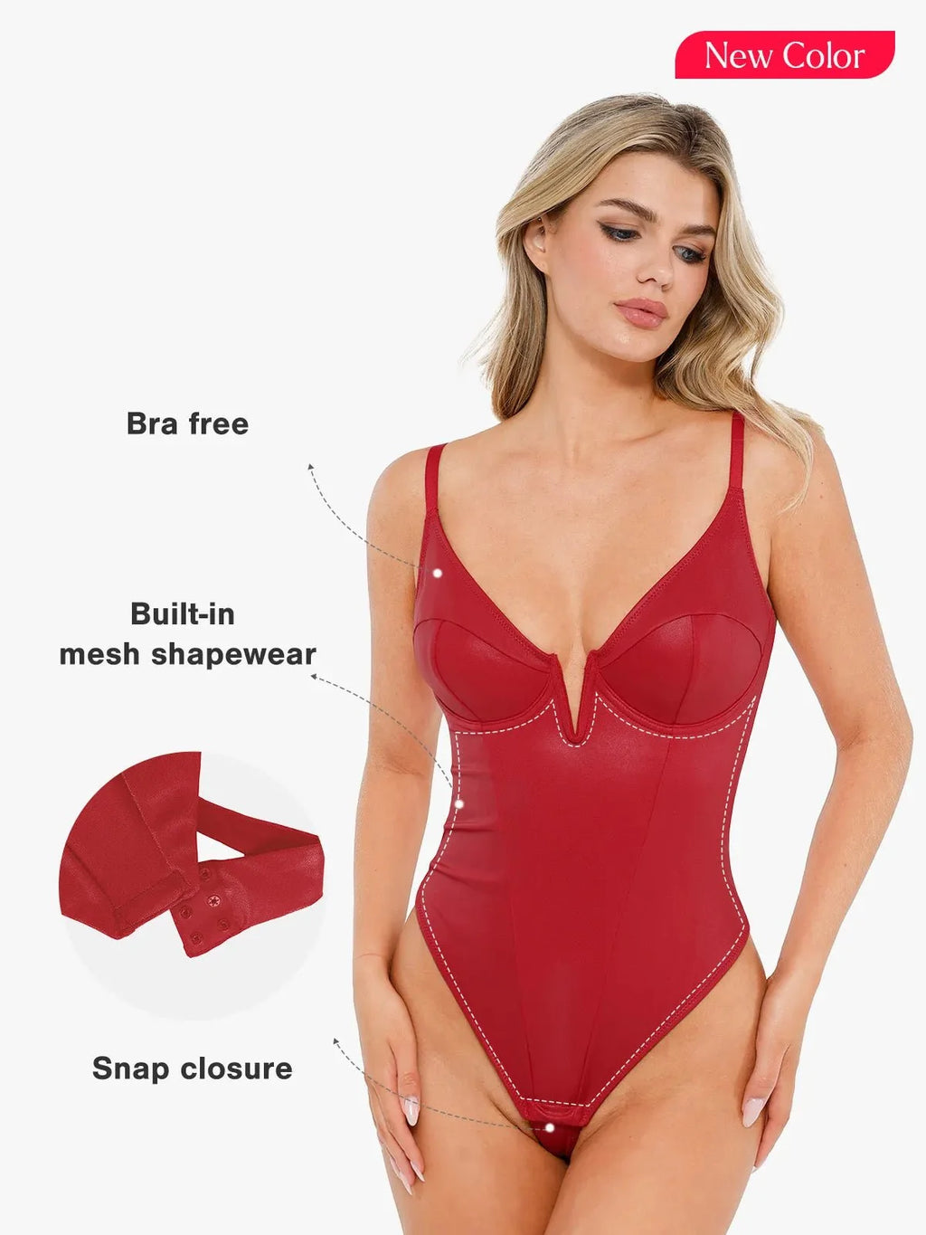 Shapewear Plunging V Faux Leather Sculpting Corset Bodysuit