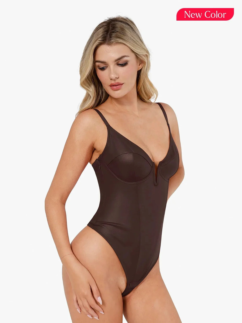 Shapewear Plunging V Faux Leather Sculpting Corset Bodysuit