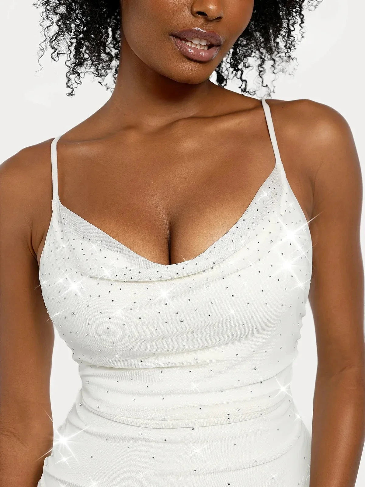 Shapewear Heat-Set Crystal Mesh Slimming Slip Maxi Dress