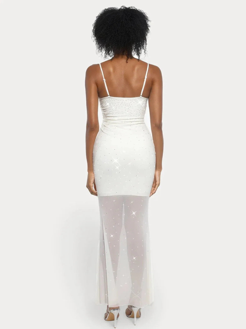 Shapewear Heat-Set Crystal Mesh Slimming Slip Maxi Dress