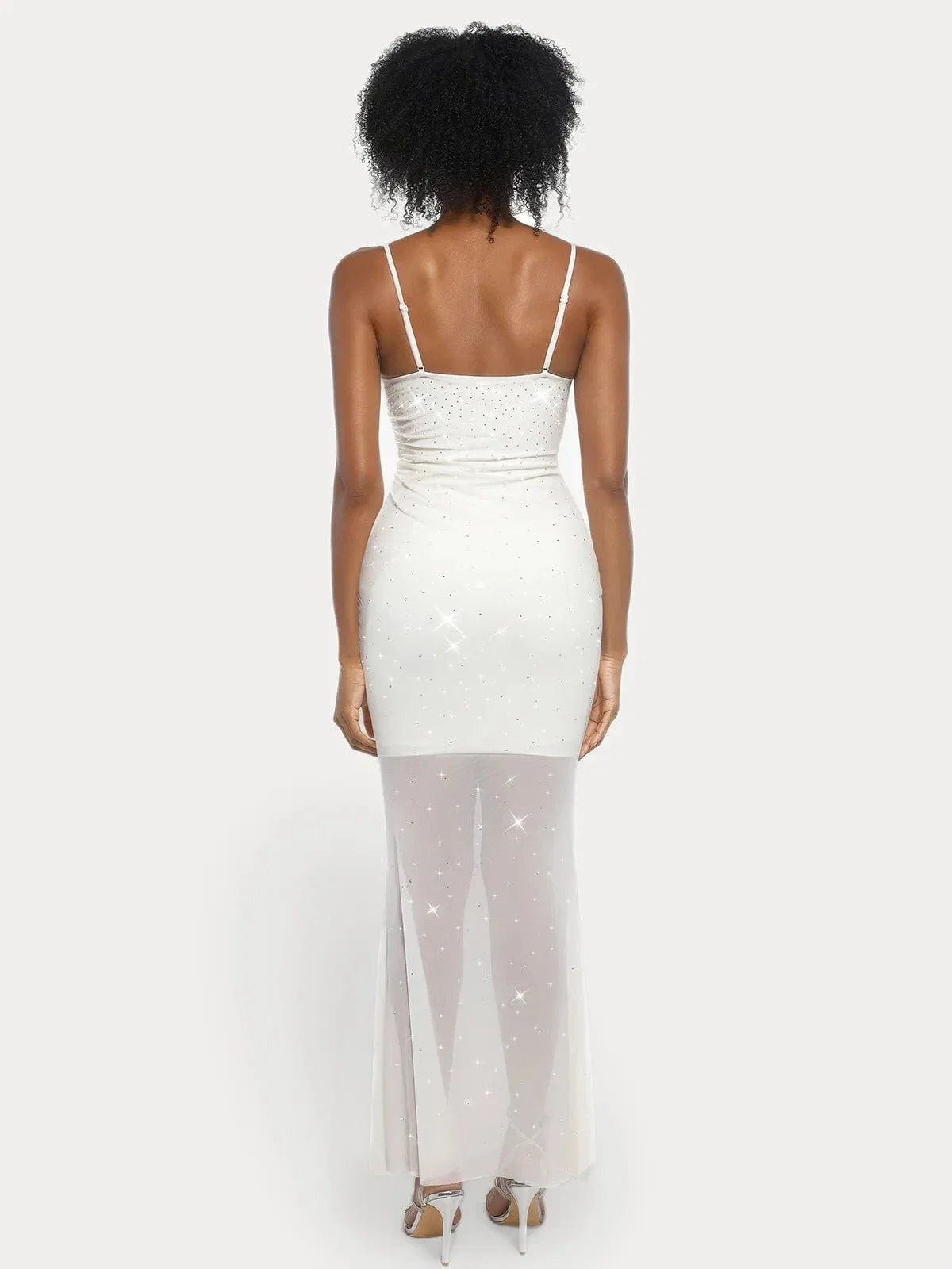 Shapewear Heat-Set Crystal Mesh Slimming Slip Maxi Dress