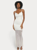 Shapewear Heat-Set Crystal Mesh Slimming Slip Maxi Dress