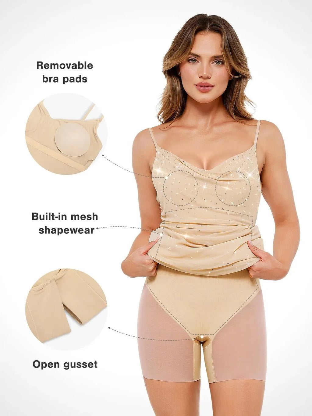 Shapewear Heat-Set Crystal Mesh Slimming Slip Maxi Dress