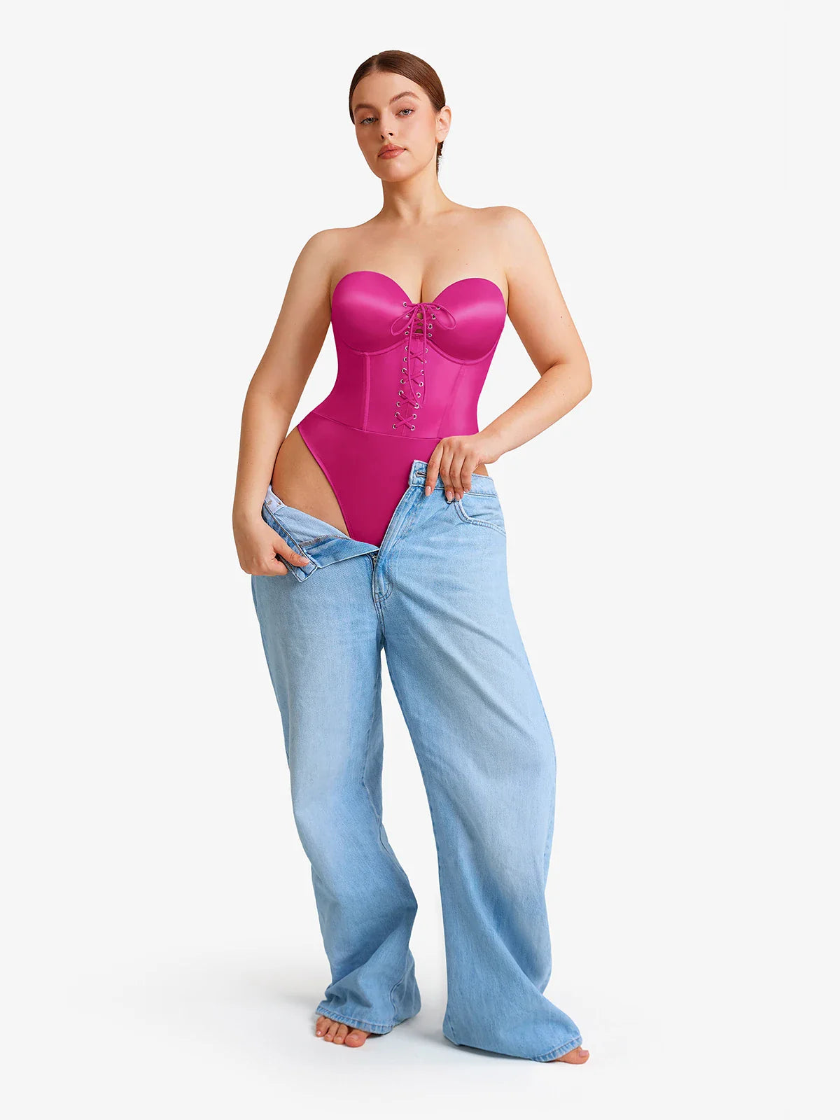 Shapewear Lace-Up Corset Bodysuit with Removable Straps
