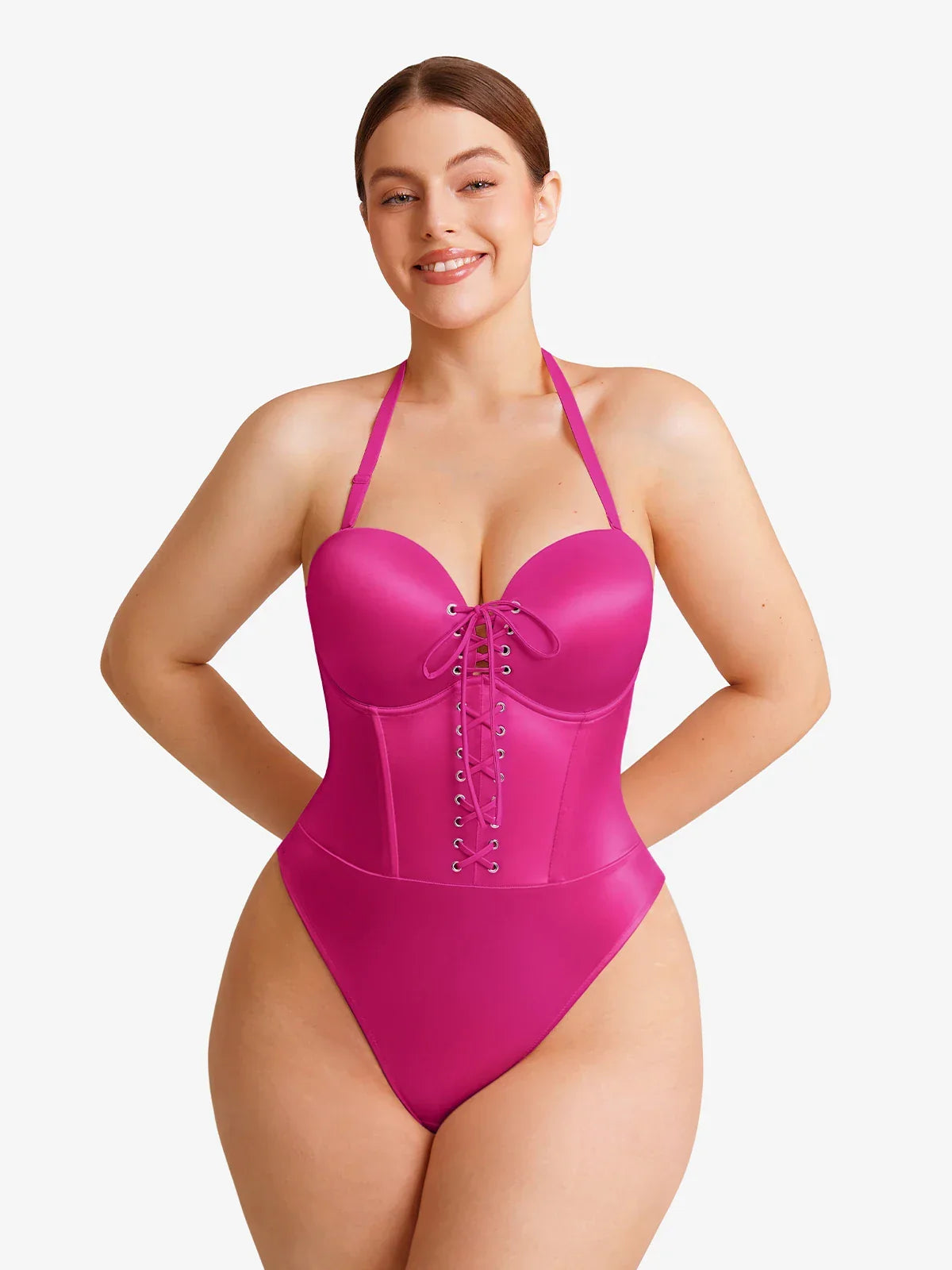 Shapewear Lace-Up Corset Bodysuit with Removable Straps