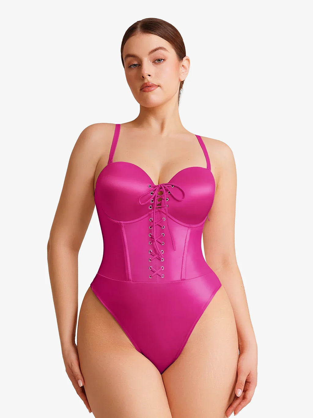 Shapewear Lace-Up Corset Bodysuit with Removable Straps