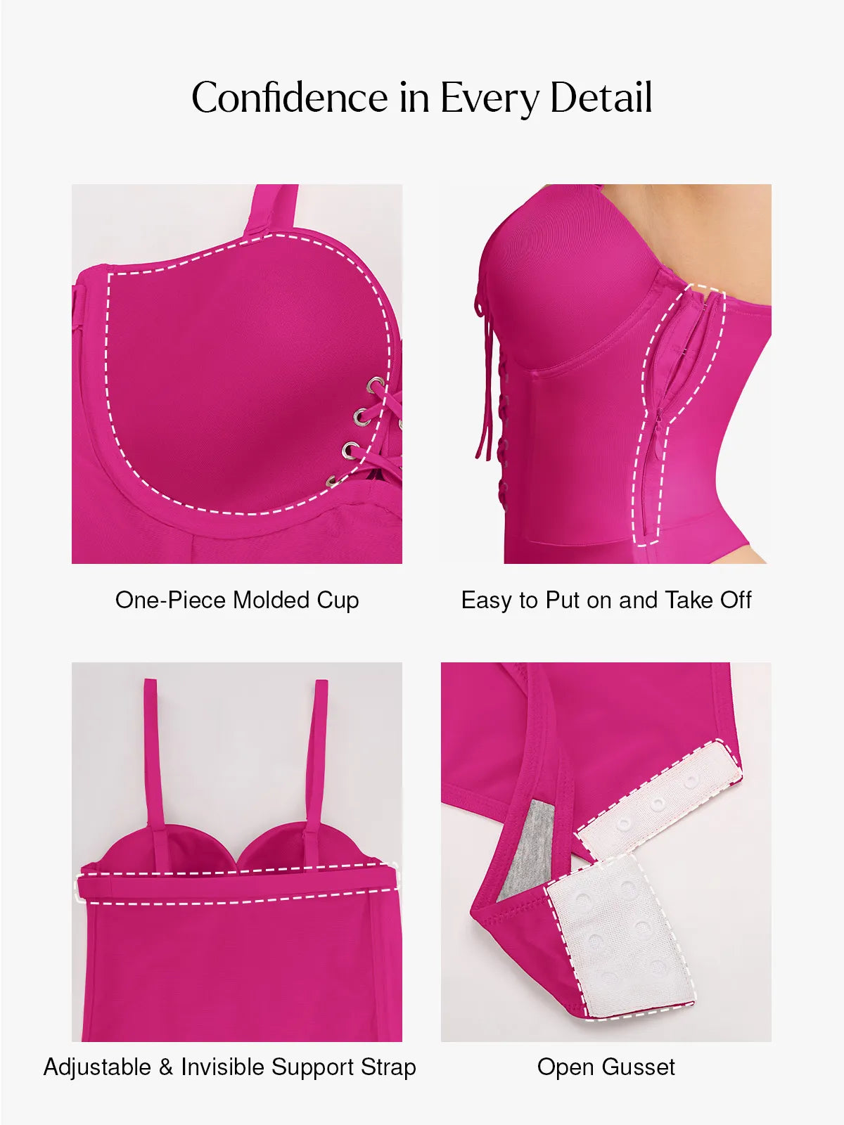 Shapewear Lace-Up Corset Bodysuit with Removable Straps
