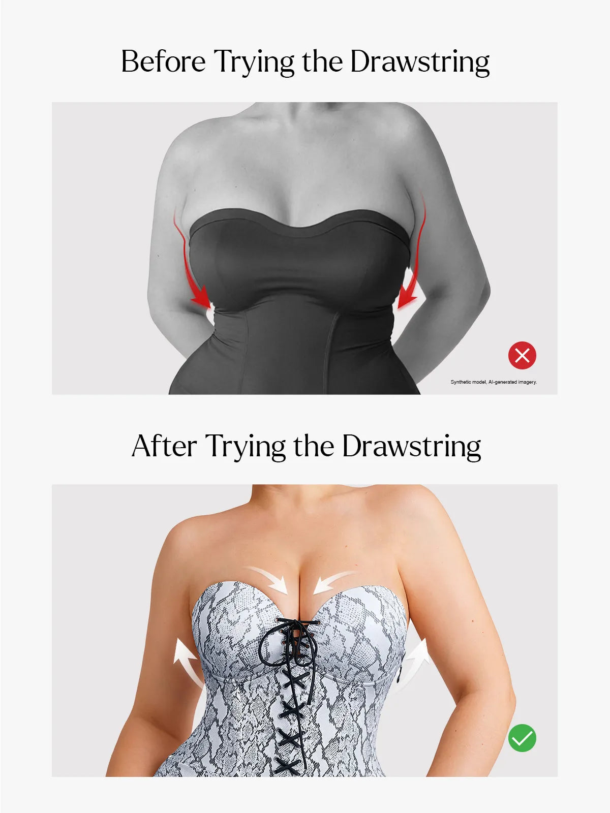 Shapewear Lace-Up Corset Bodysuit with Removable Straps