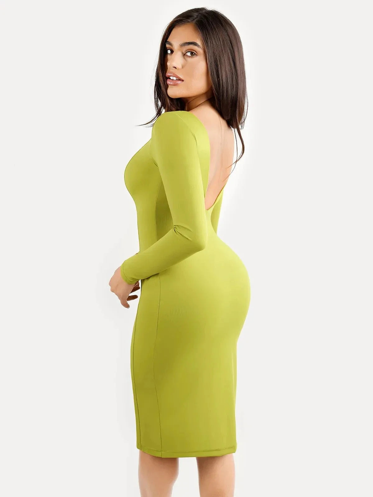 Shapewear Long Sleeve Boat Neck Sculpting Midi Dress