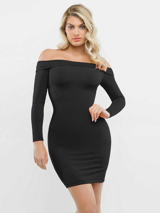 Shapewear Off-the-Shoulder Long Sleeve Bodycon Mini Dress