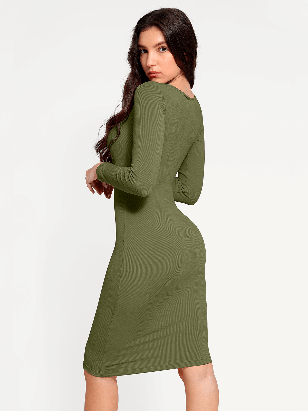 Shapewear Square Neck Long Sleeve Modal Slimming Midi Dress