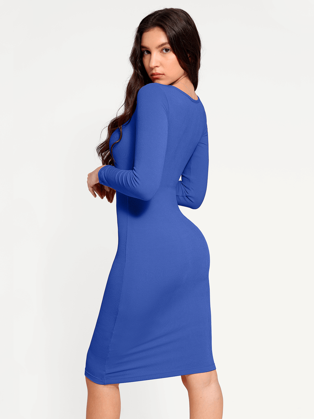 Shapewear Square Neck Long Sleeve Modal Slimming Midi Dress