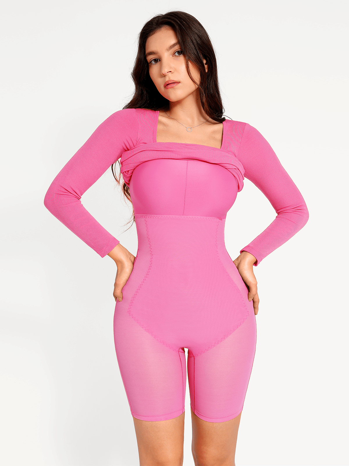Shapewear Square Neck Long Sleeve Modal Slimming Midi Dress