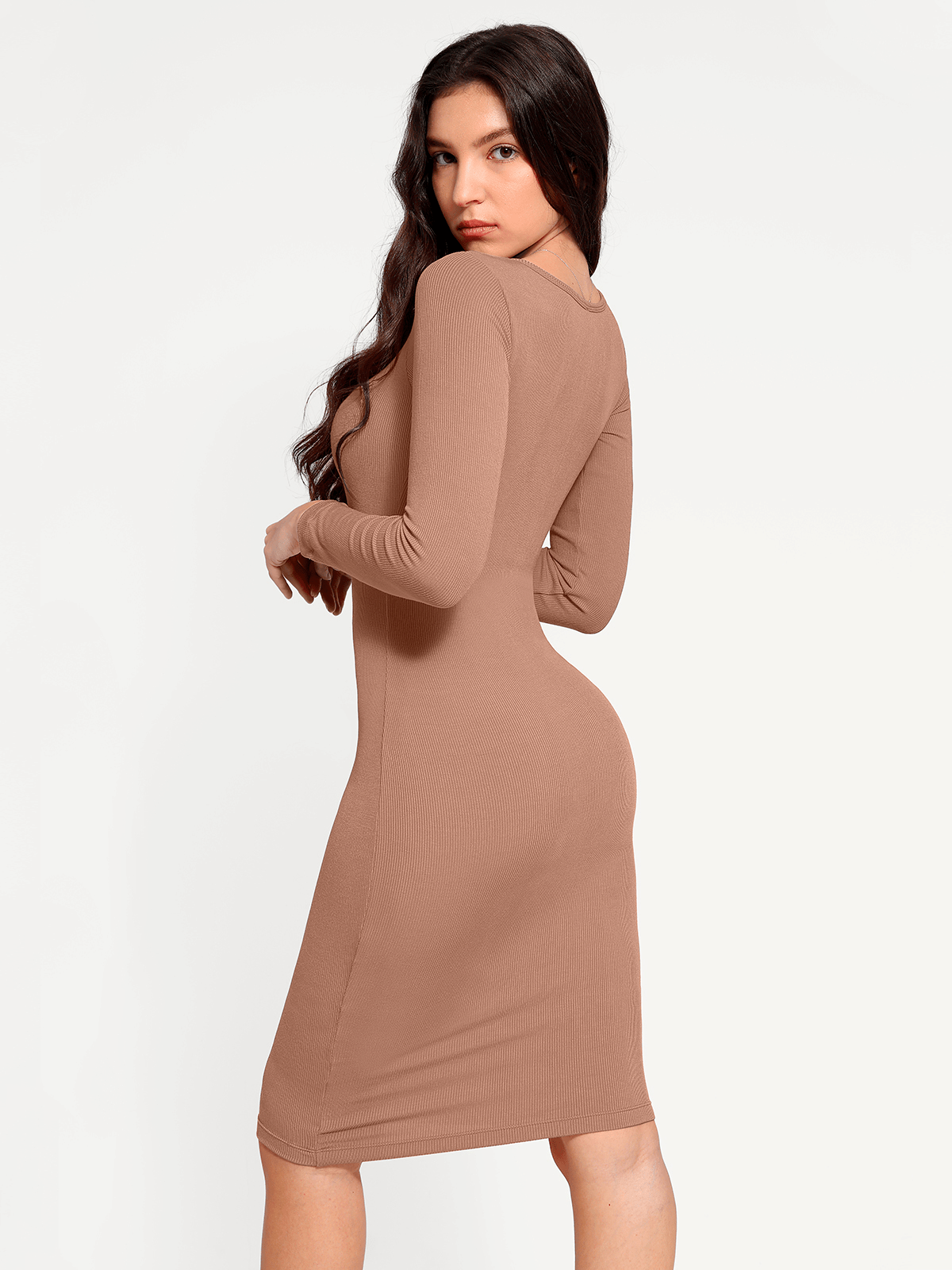 Shapewear Square Neck Long Sleeve Modal Slimming Midi Dress