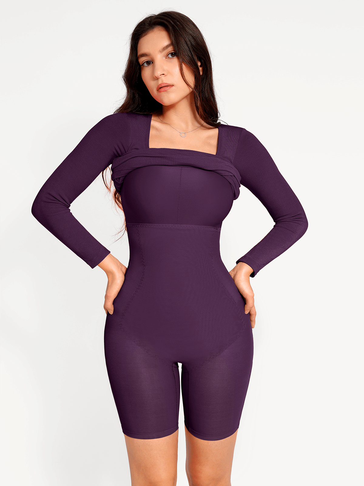 Shapewear Square Neck Long Sleeve Modal Slimming Midi Dress
