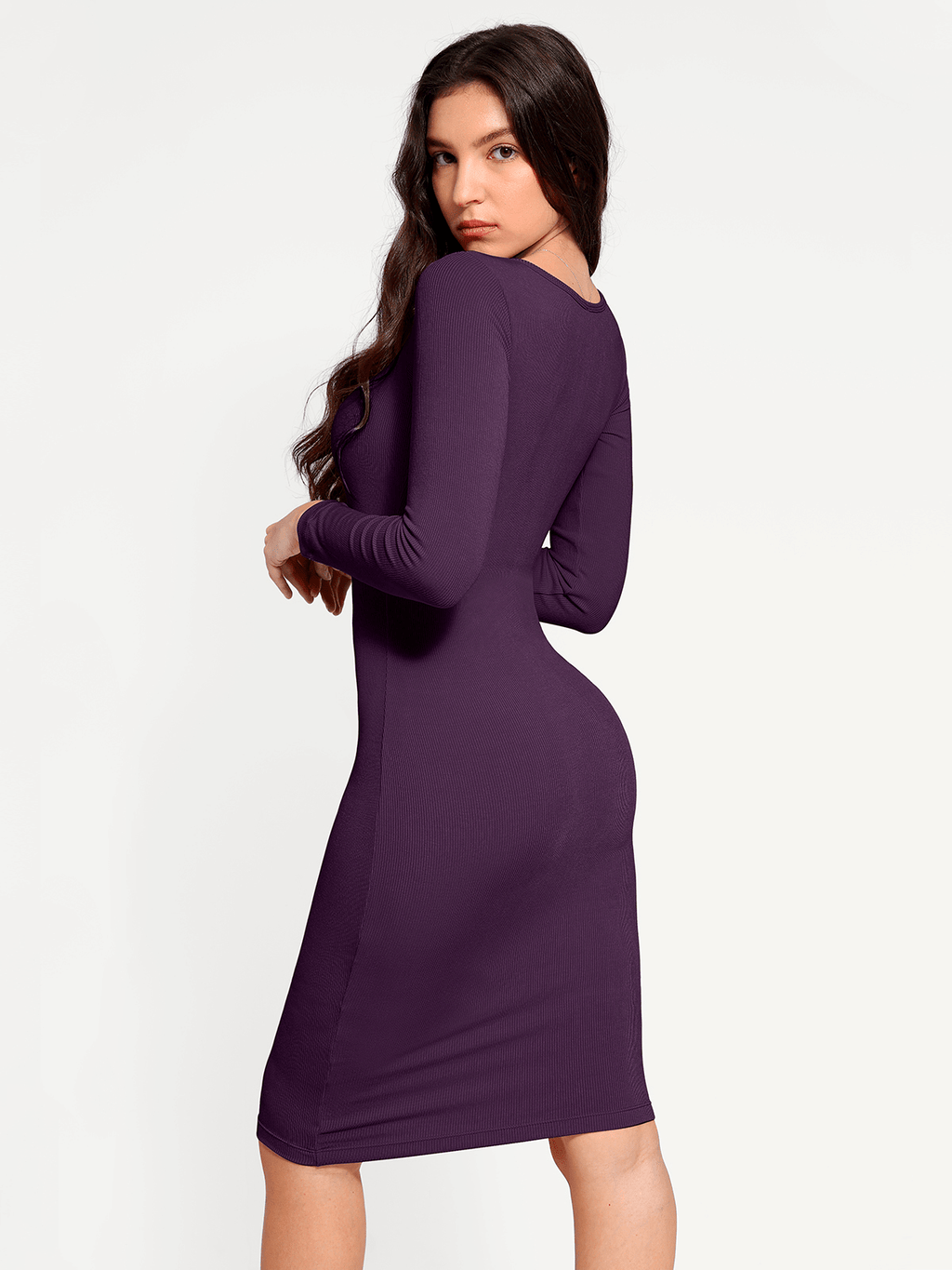 Shapewear Square Neck Long Sleeve Modal Slimming Midi Dress