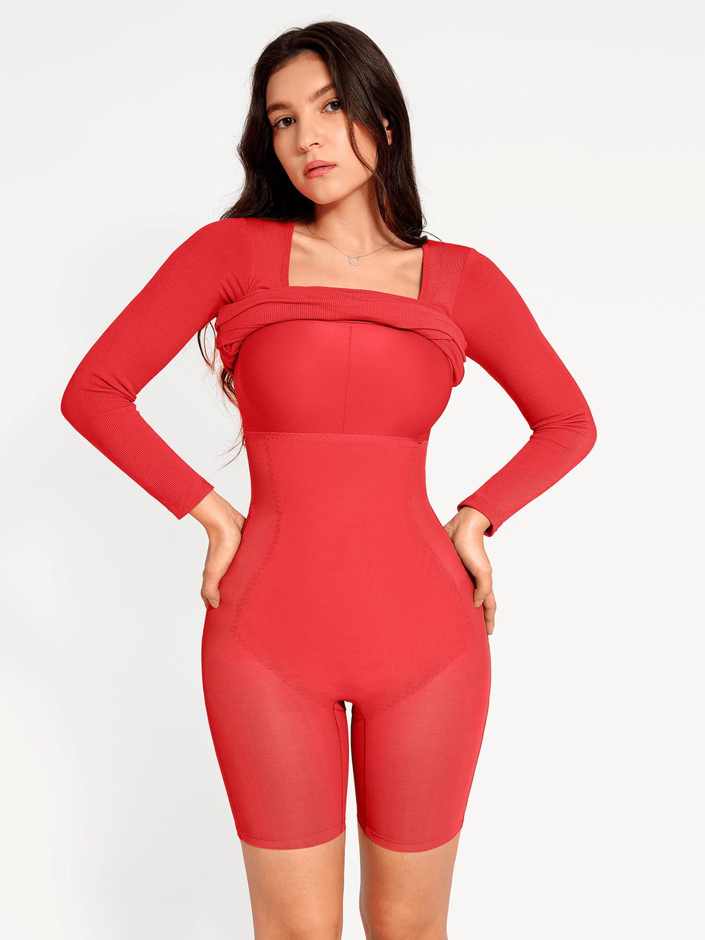 Shapewear Square Neck Long Sleeve Modal Slimming Midi Dress