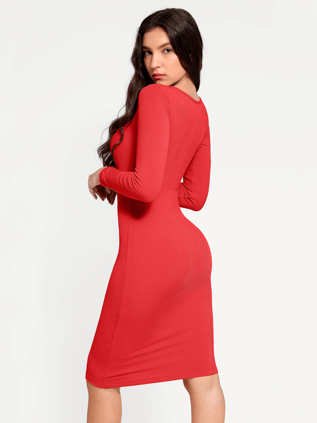 Shapewear Square Neck Long Sleeve Modal Slimming Midi Dress