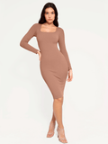 Shapewear Square Neck Long Sleeve Modal Slimming Midi Dress