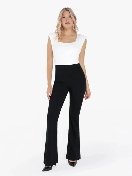 Shapewear Padded Shoulder Slimming Bodysuit Flare-Leg Pants Set