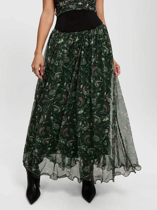 Shapewear Paisley High Waist A-Line Maxi Skirt