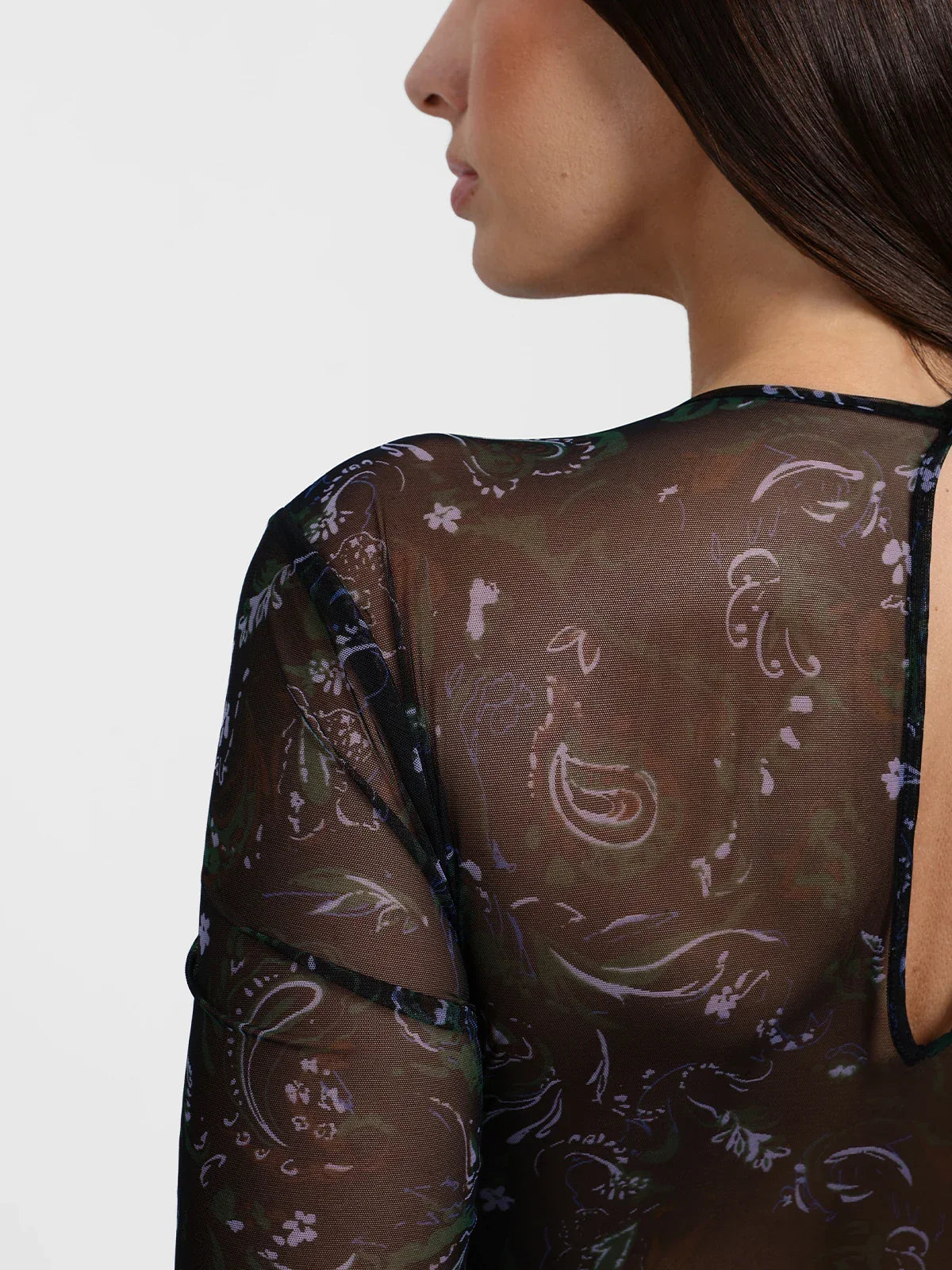 Shapewear Paisley Mesh Long Sleeve Sweetheart Bodysuit