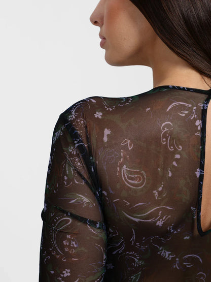 Shapewear Paisley Mesh Long Sleeve Sweetheart Bodysuit