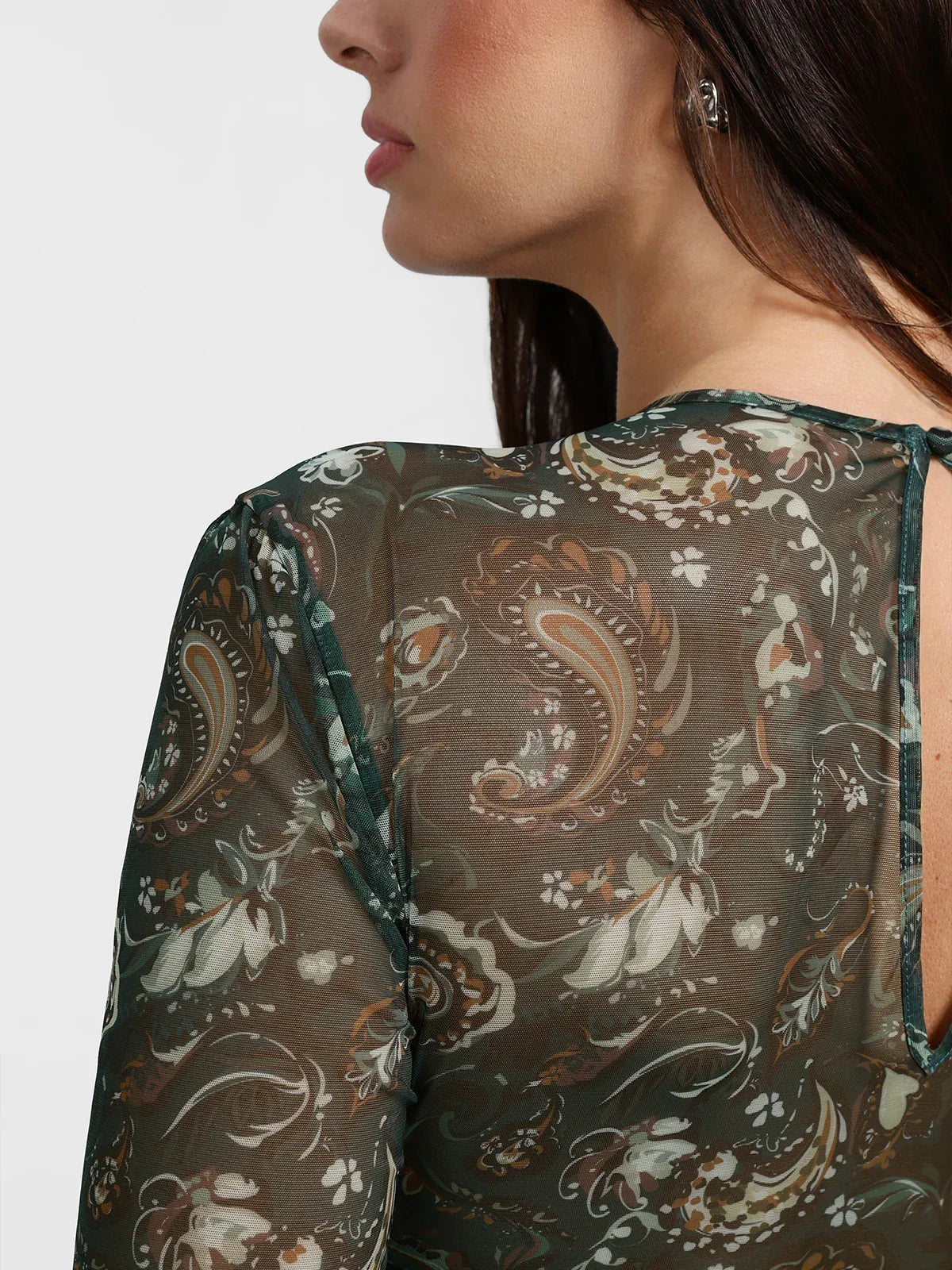 Shapewear Paisley Mesh Long Sleeve Sweetheart Bodysuit