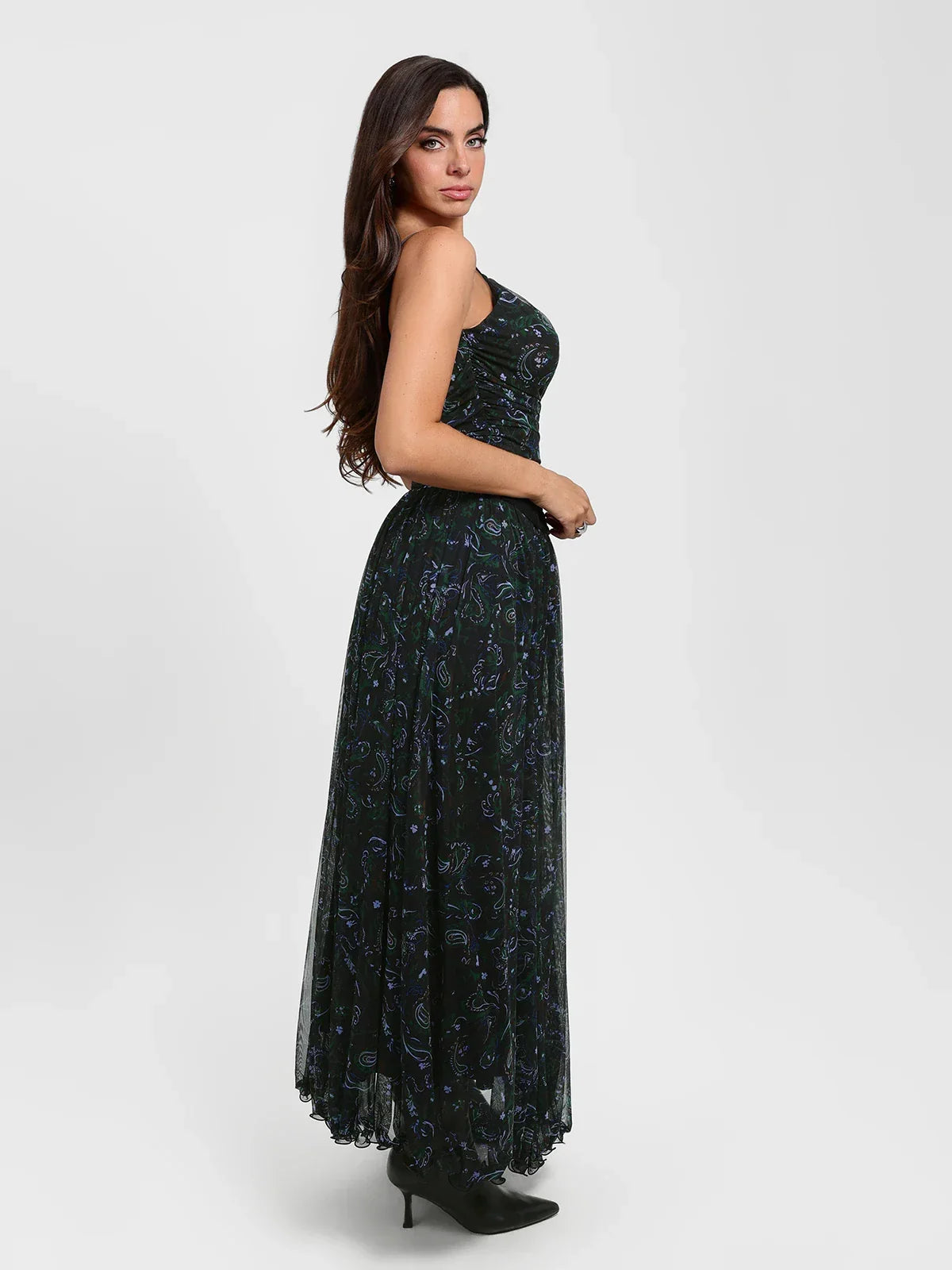 Paisley Sculpting Corset Top & High-Waist A-Line Maxi Skirt
