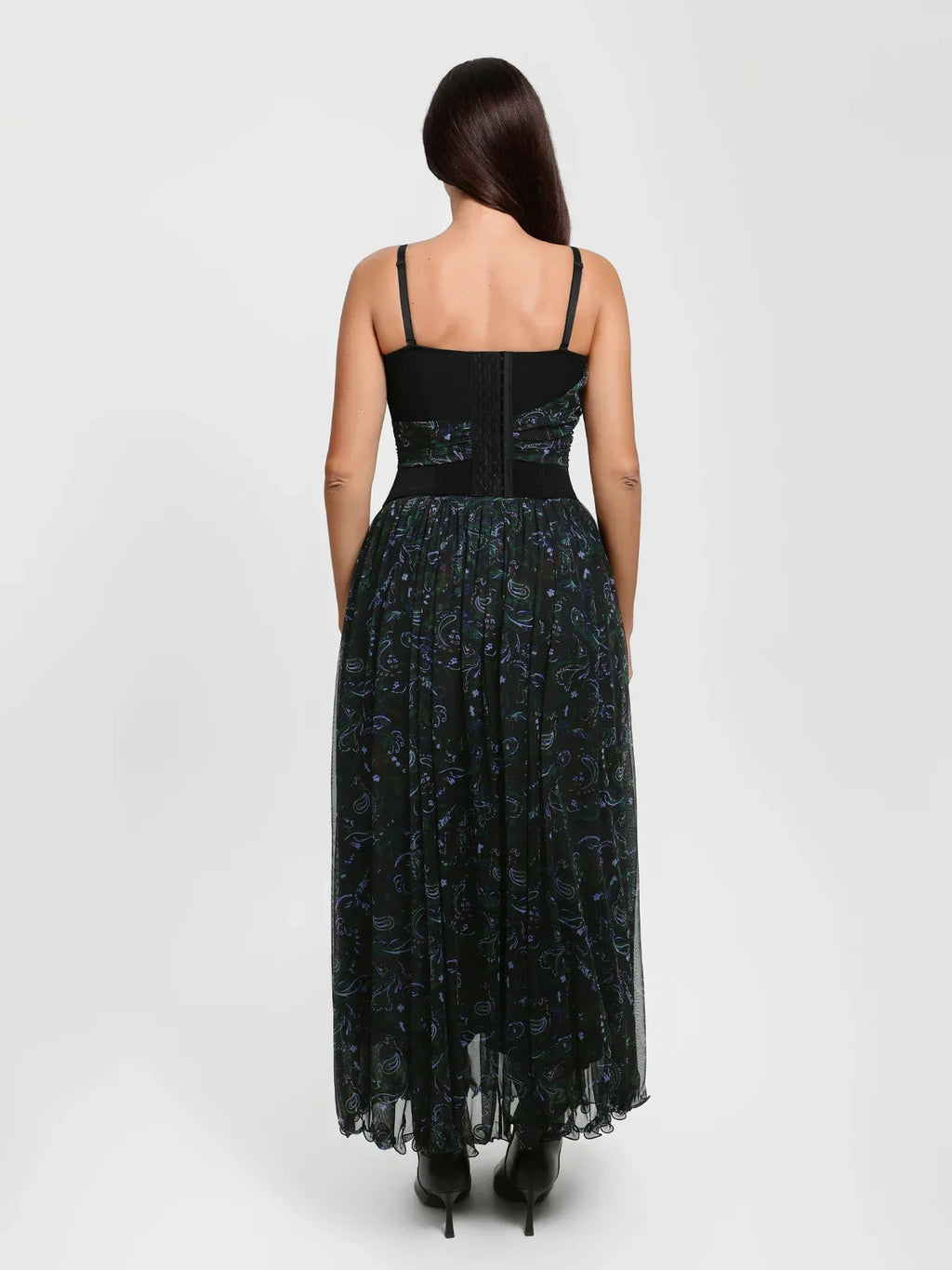 Paisley Sculpting Corset Top & High-Waist A-Line Maxi Skirt
