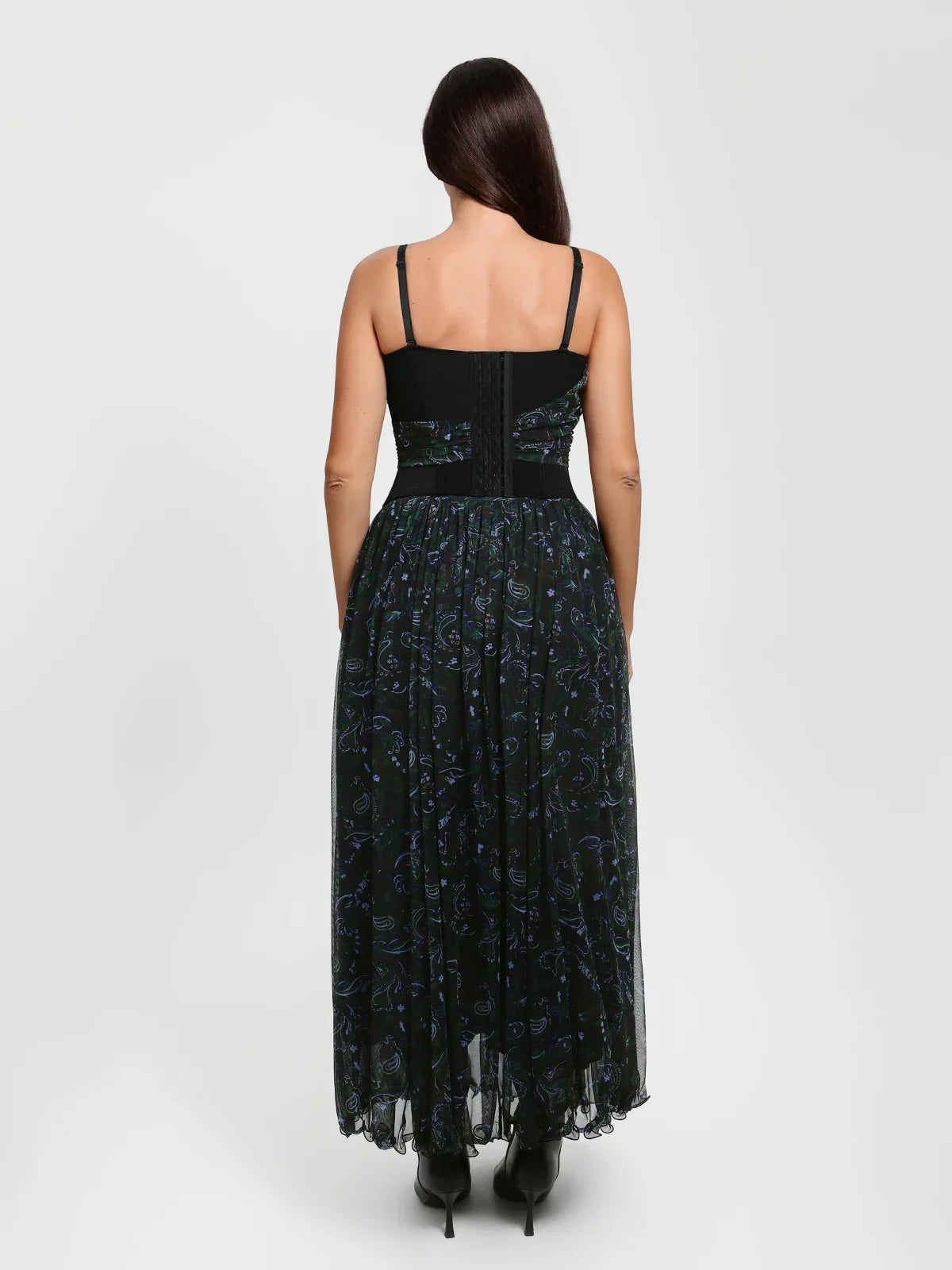 Paisley Sculpting Corset Top & High-Waist A-Line Maxi Skirt
