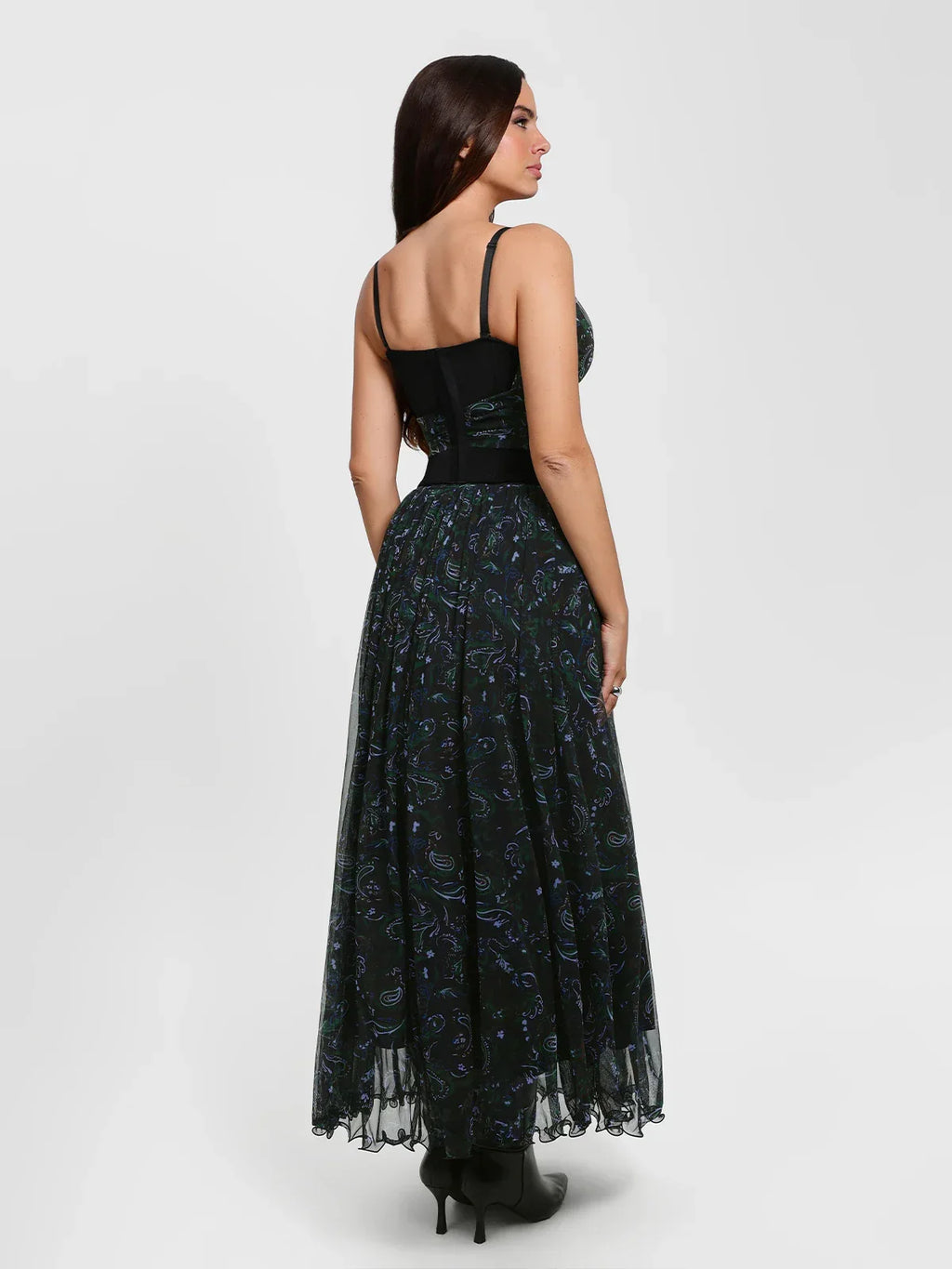Paisley Sculpting Corset Top & High-Waist A-Line Maxi Skirt