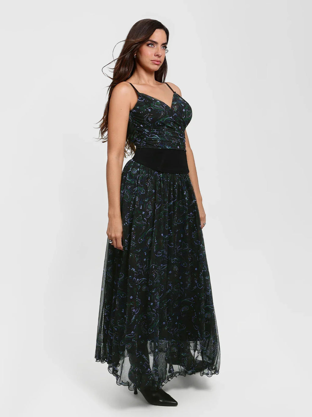 Paisley Sculpting Corset Top & High-Waist A-Line Maxi Skirt